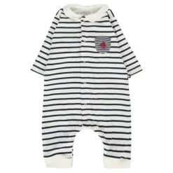 Gestreepte katoenen jumpsuit met Peter Pan kraag