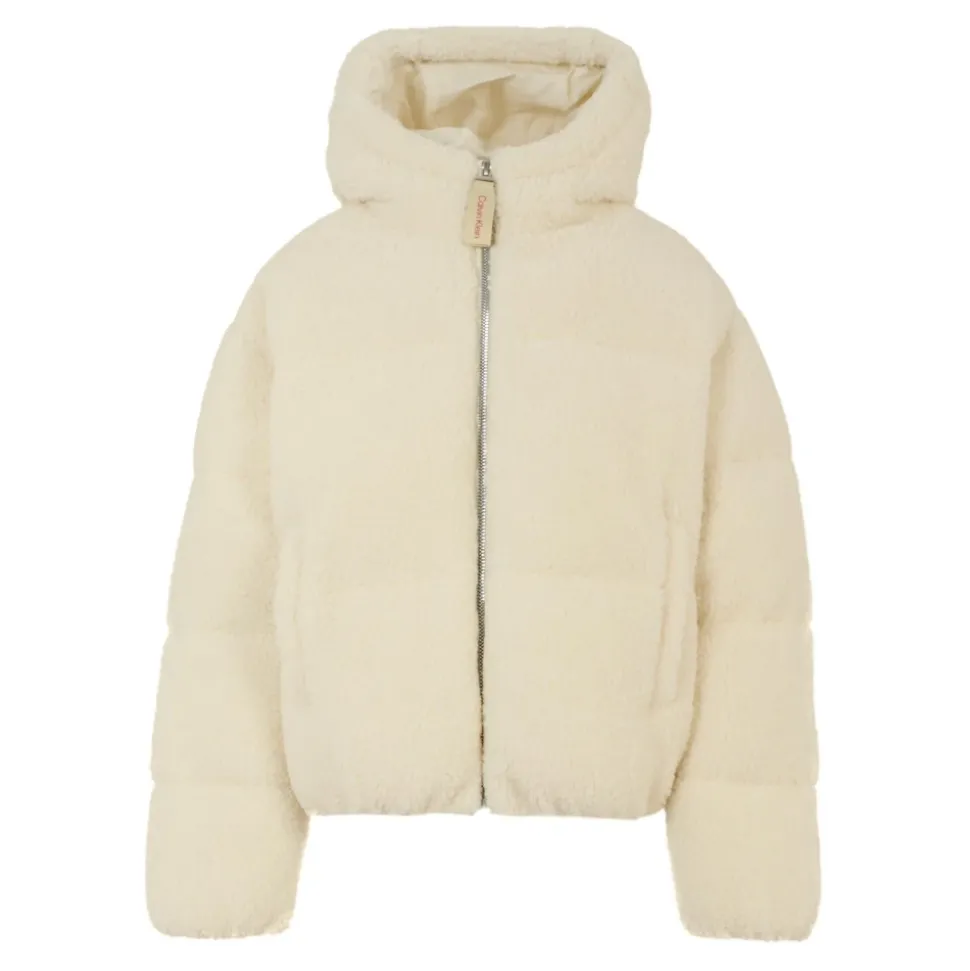 Gewatteerde Ivoor Shearling Donsjas