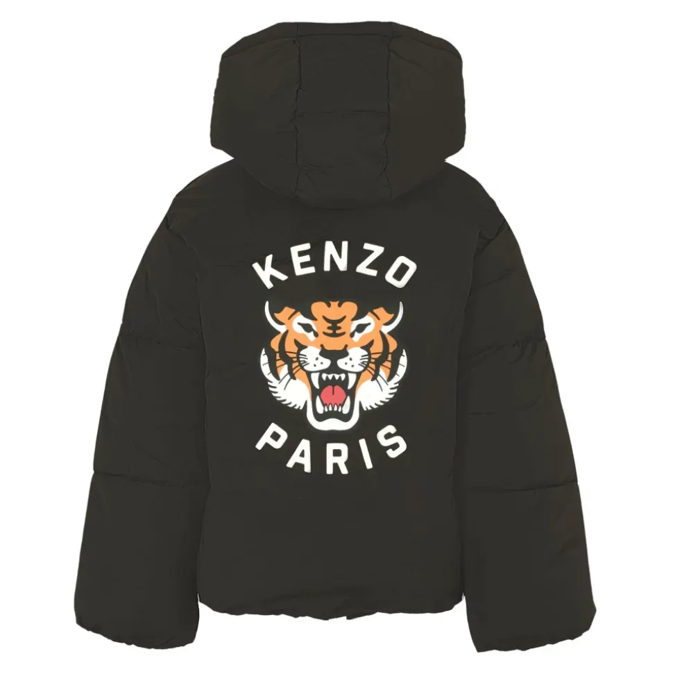 Gewatteerde Zwarte Donsjas met Tijger