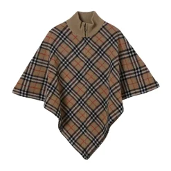 Geweven cape met ritssluiting en hoge kraag