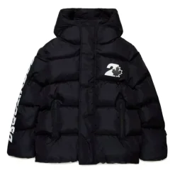 Glanzende Nylon Gewatteerde Jas met Capuchon