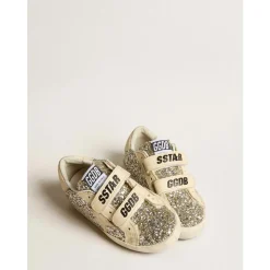 Glitter Sneakers Roomkleurige Leren Band