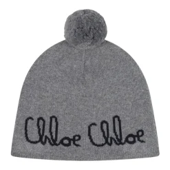 Grijze Gebreide Pom Pom Beanie Muts