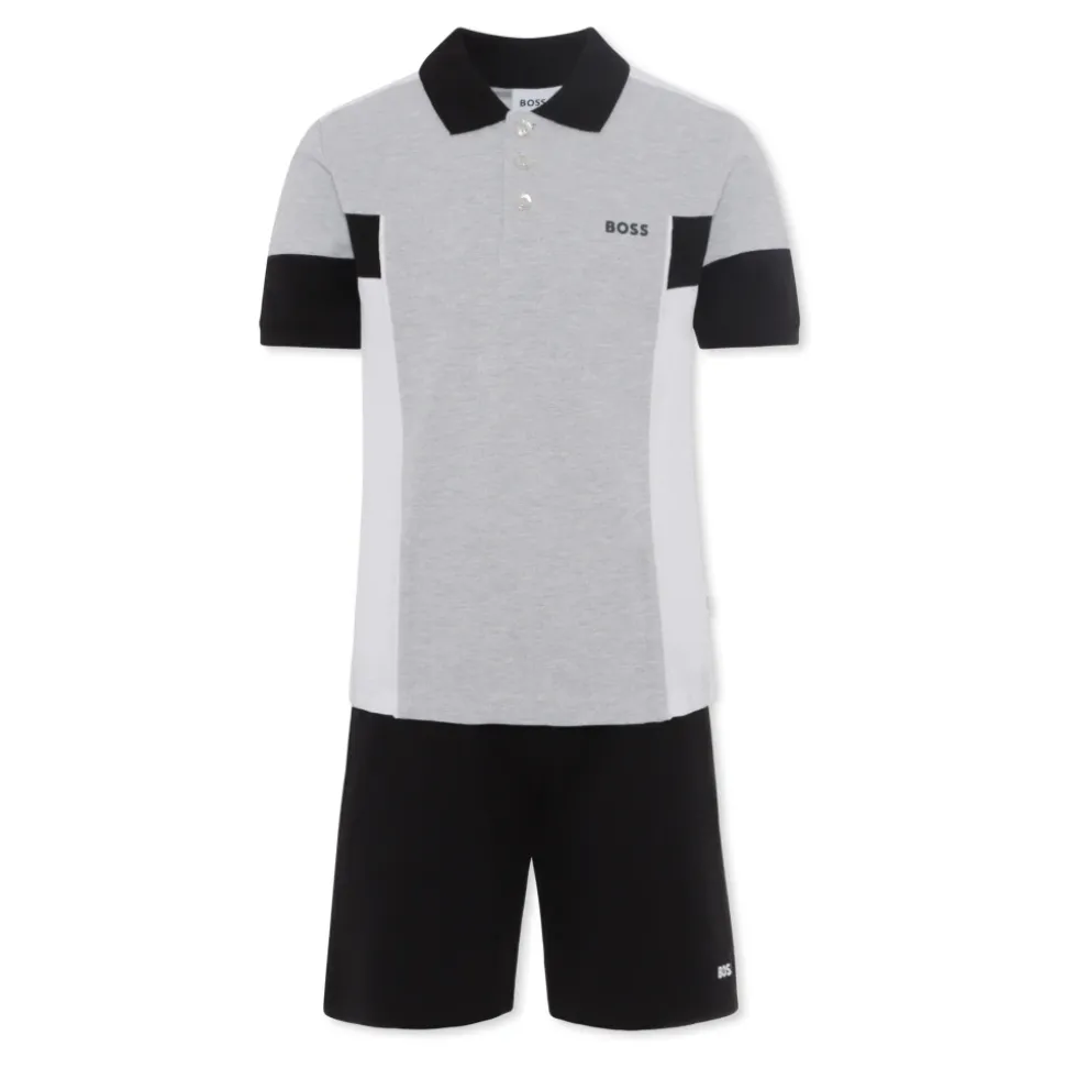 Grijze Katoenen Polo en Shorts Set