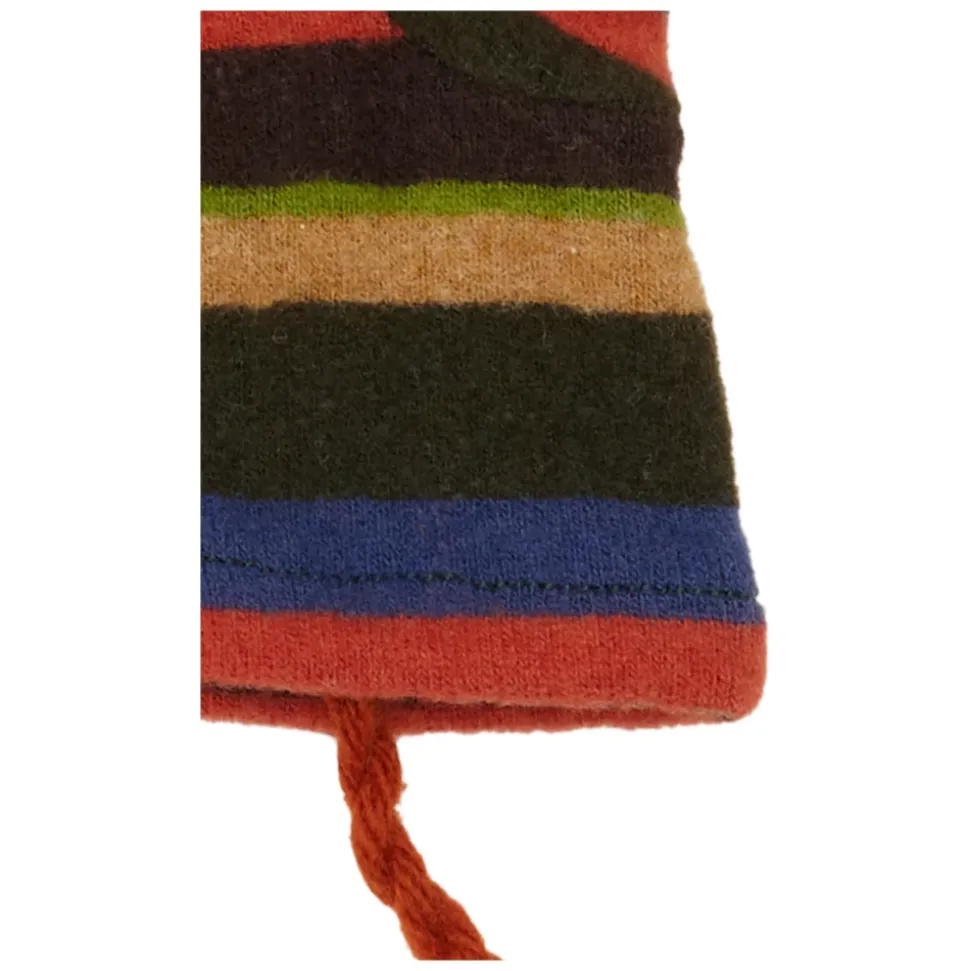 Groene fleecekinderwanten met veelkleurige strepen