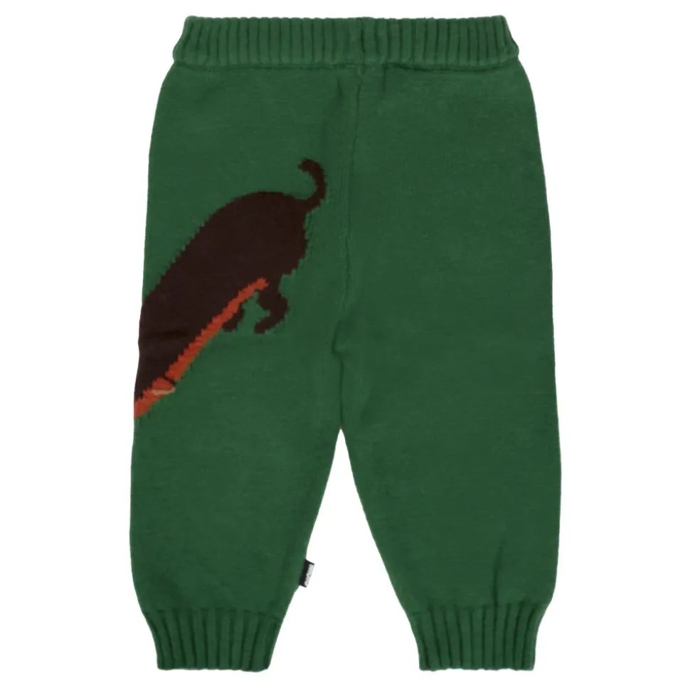 Groene Gebreide Casual Broek met Hond