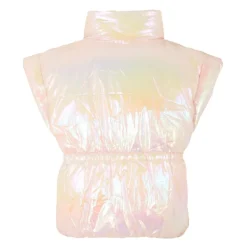 Iridescent Pink Quilted Vest with Collar