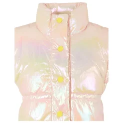 Iridescent Pink Quilted Vest with Collar