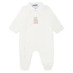 Ivoor Katoenen Romper met Teddybeer Logo