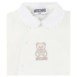 Ivoor Katoenen Romper met Teddybeer Logo