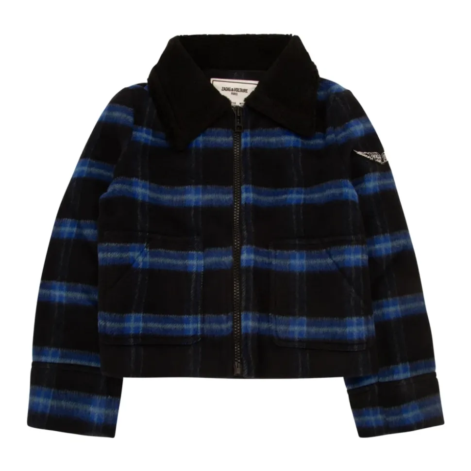 Kid-Girl-Faux Fur Collar Plaid Jacket