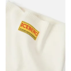 KINDEREN - Vanille wollen hoofdband met ijsberglogo op gele tag