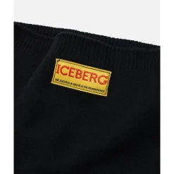 KINDEREN - Zwart wollen hoofdband met logo op een gele tag