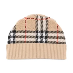 Kinderen Beige Wol Check Muts