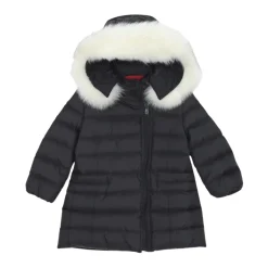 Lange pasgeboren zwarte winterjas met bont capuchon