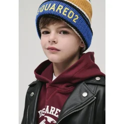 Meerkleurige wollen beanie met logo