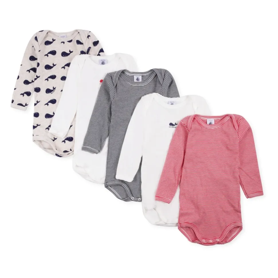 Multicolor katoenen rompertjes set met walvissen