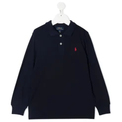 Navy Katoenen Logo Patch Lange Mouw Polo