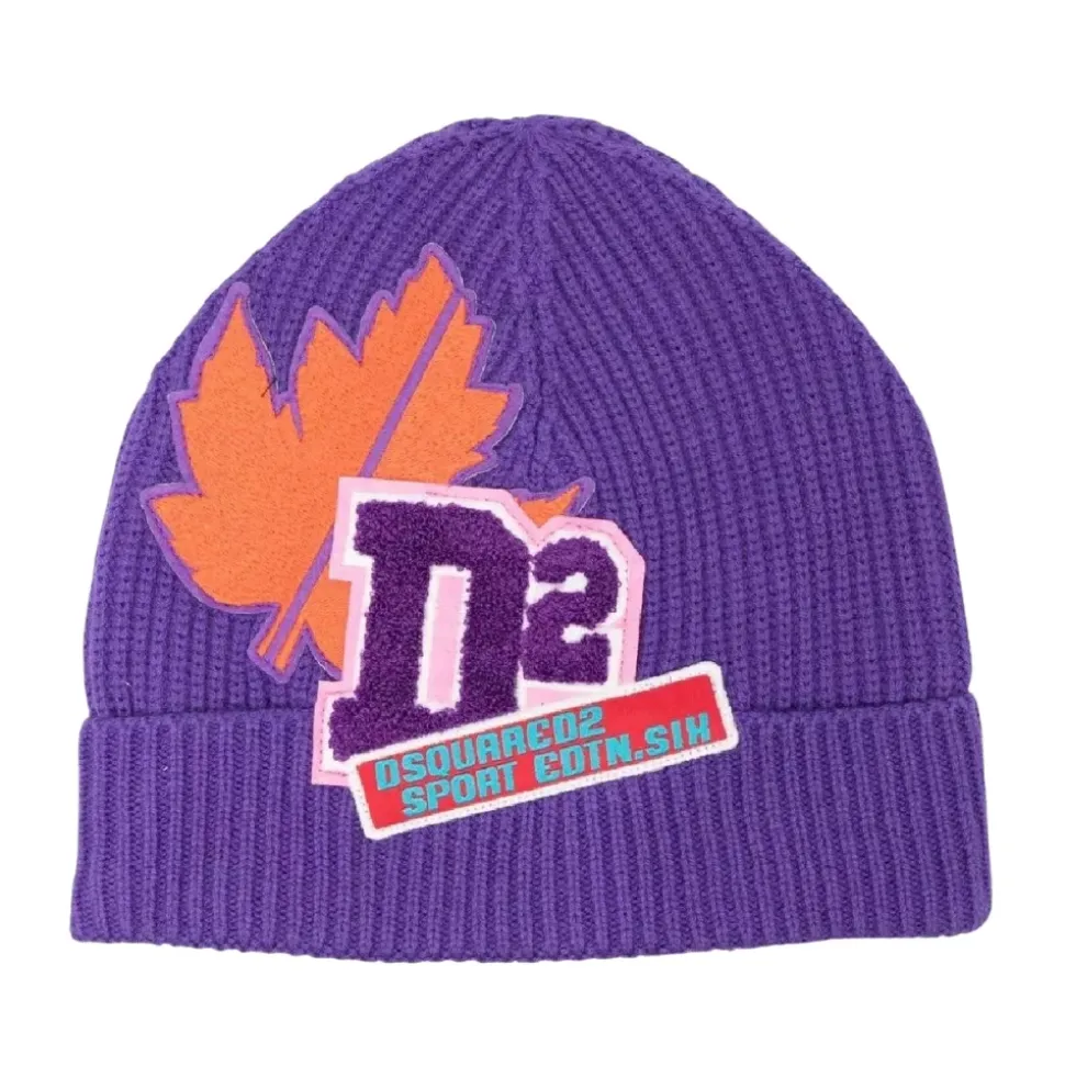 Paarse Logo Beanie Hoed Blad