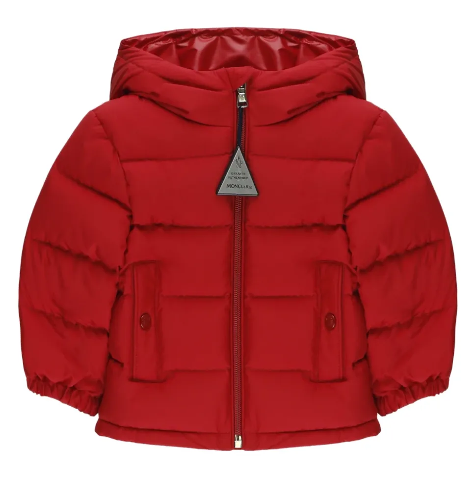 Rode Baby Donsjas Capuchon Rits