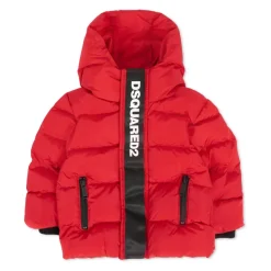 Rode Gewatteerde Donsjas met Capuchon