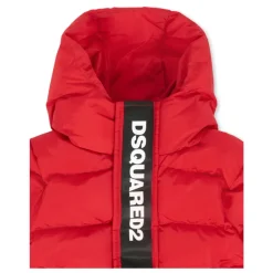 Rode Gewatteerde Donsjas met Capuchon