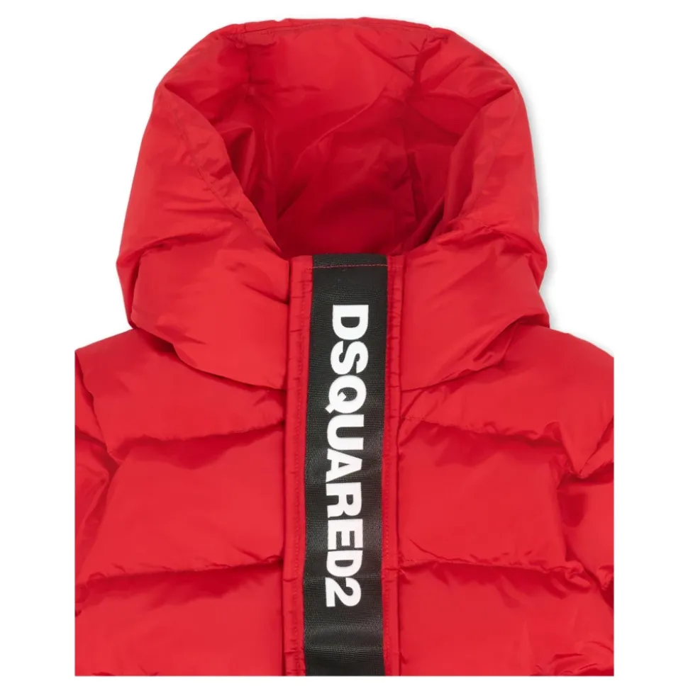 Rode Gewatteerde Donsjas met Capuchon