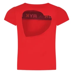 Rode Katoenen T-shirt met Hartvormige Halslijn