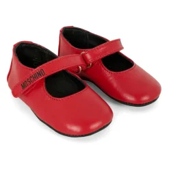 Rode leren ballerina's met logoversiering