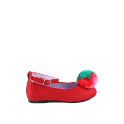 Rode Suède Balletflats met Pompom