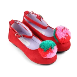 Rode Suède Balletflats met Pompom