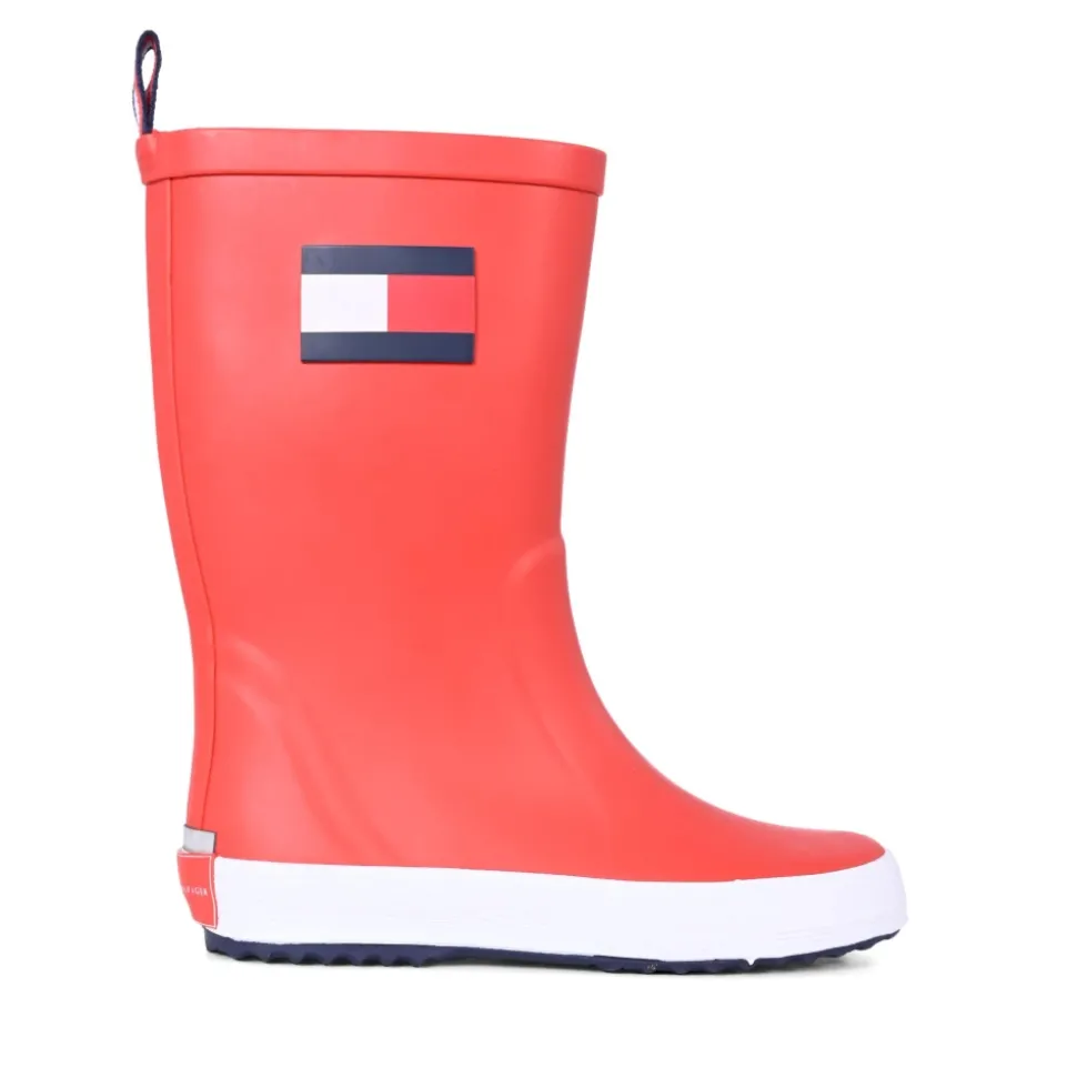 Rode Waterdichte Regenlaarzen met Iconische Vlag