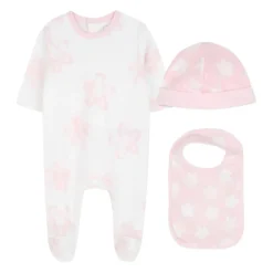 Roze Bloem Babypakje Slabbetje Muts Set