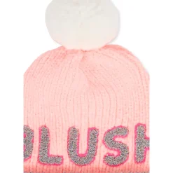 Roze Chenille Beanie met Pompom