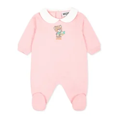 Roze fleece rompers met Teddy Bear