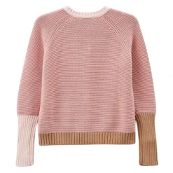 Roze Gebreide Vest met Bruine Details