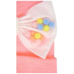 Roze Geribbelde Gebreide Muts met Strik