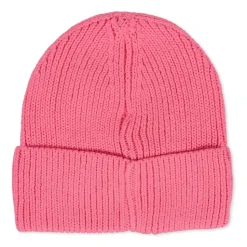 Roze Geribbelde Muts met Logo Borduurwerk