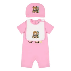 Roze Katoenen Romper Bib Muts Set
