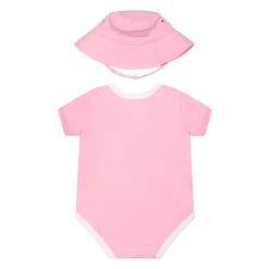 Roze Katoenmix Body en Cloche Set