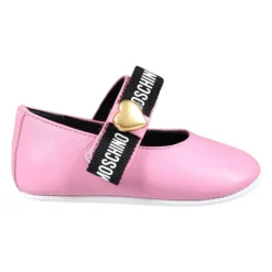 Roze leren ballerina schoenen met strik