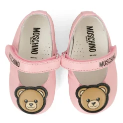 Roze Leren Ballerina's met Teddybeer Patch