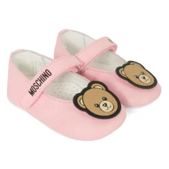 Roze Leren Ballerina's met Teddybeer Patch