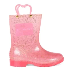 Roze lurex regenlaarzen met hartdetail