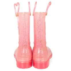 Roze lurex regenlaarzen met hartdetail