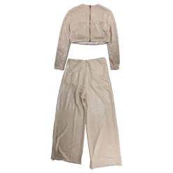 Roze Pailletten Cropped Shirt en Palazzo Broek