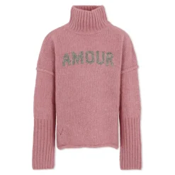 Roze Rolhals Trui met 'Amour' Detail