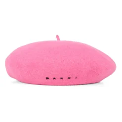 Roze wollen baret met logo