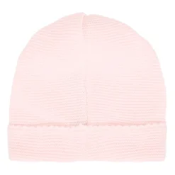 Roze wollen pasgeboren mutsen met geborduurd detail