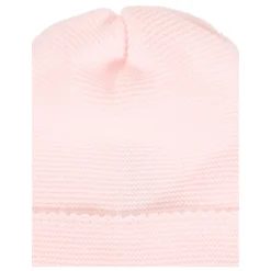 Roze wollen pasgeboren mutsen met geborduurd detail